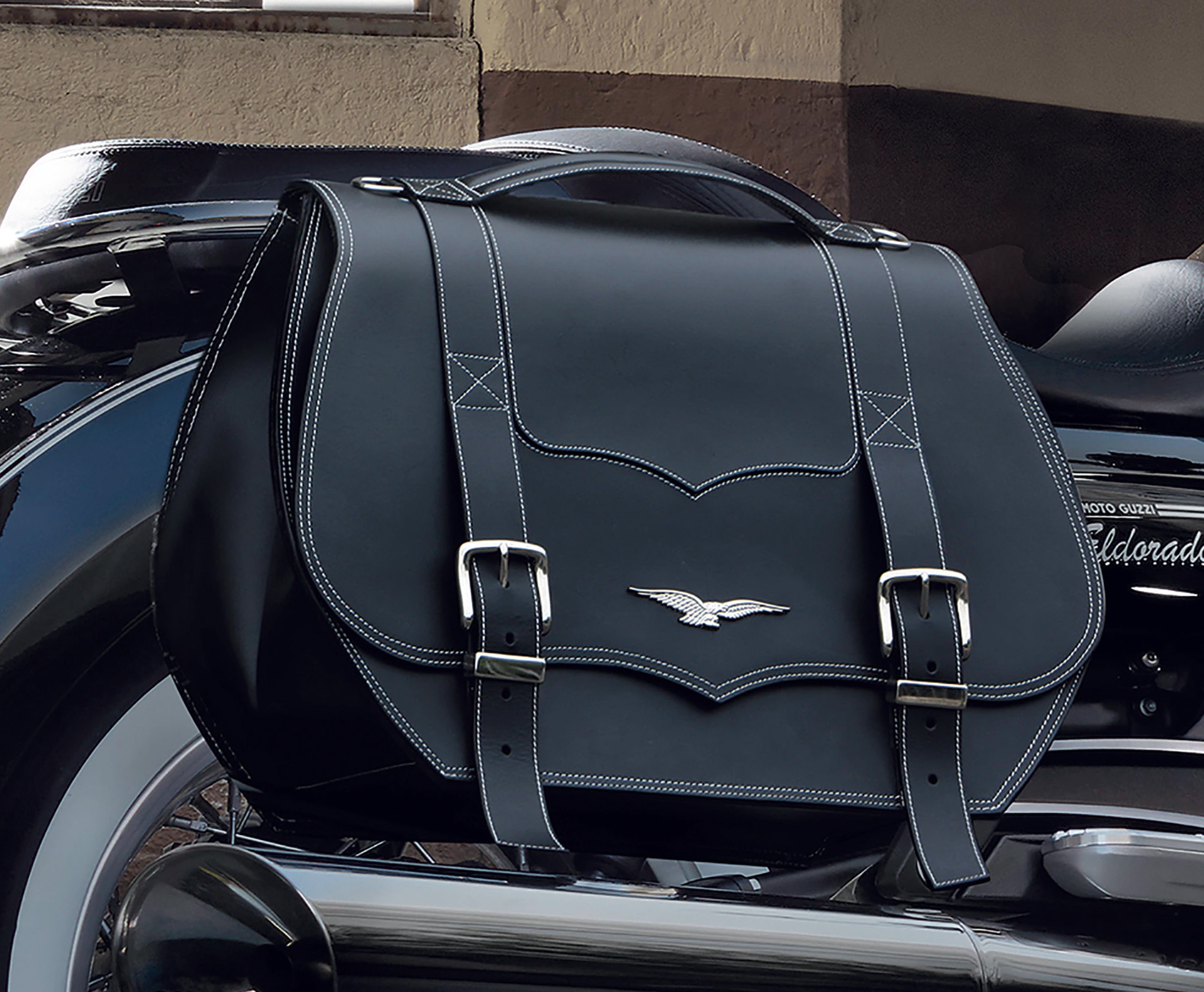 Original panniers, leather, black, 23 l for Moto Guzzi Eldorado